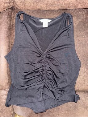 H&M Women's Black Ruched V-Neck body suit Tank Top
